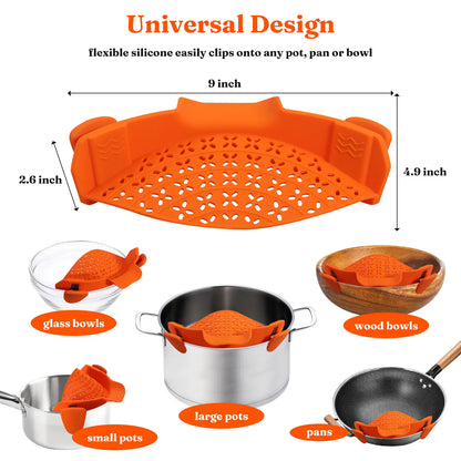 Universal Silicone Clip on Pan Pot Strainer Anti Spill Pasta Pot Strainer Food Grade Fruit Colander for Pasta Fruit Vegetable