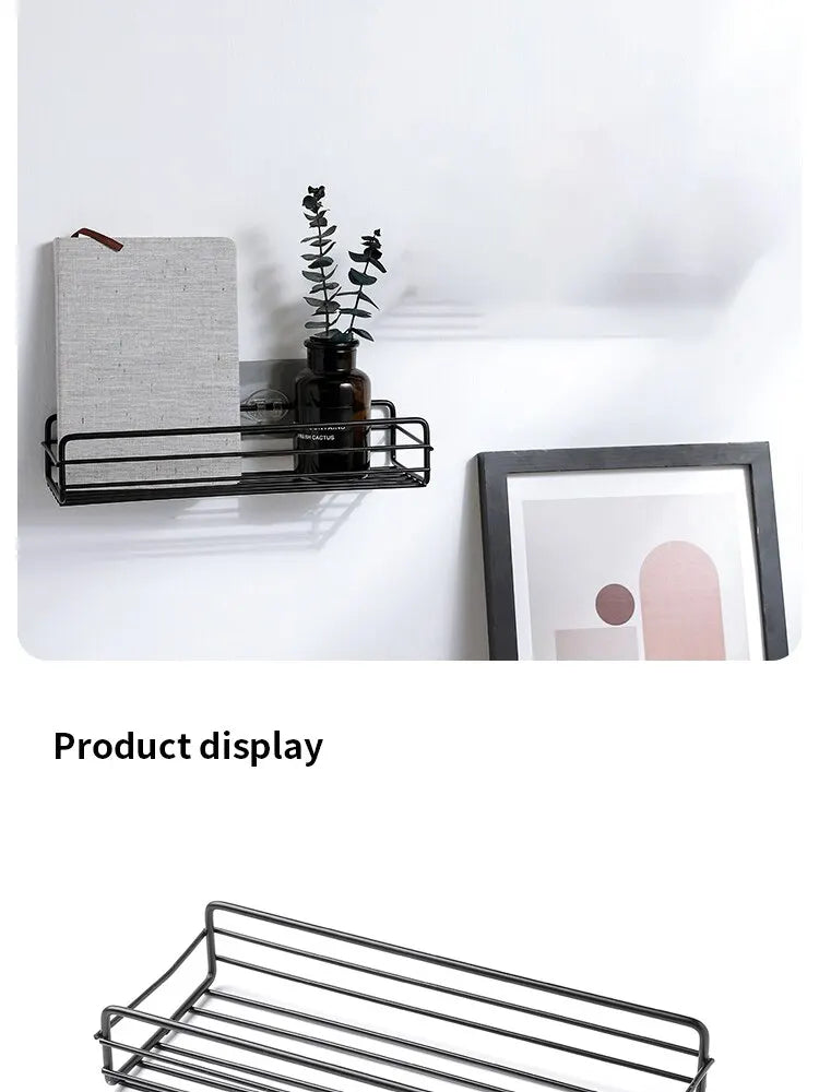 Bathroom Storage Rack Kitchen Organizer Shelf Black Shelves Corner Frame Iron Shower Punch Free Mounted Caddy Rack