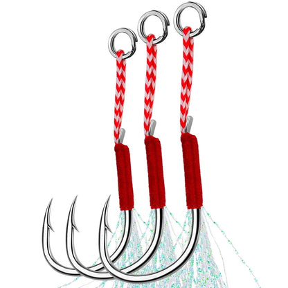 Fishing Hooks 11#-20# Assist Hooks Single Jig Fishhook With Thread Feather Luminous Barbed Hook Sea Hook For Fishing Lure