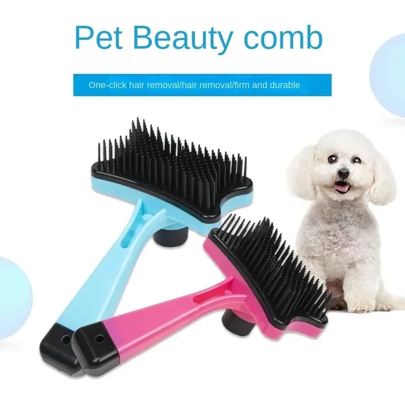 Pet Hair Removal Brush Gentle on Skin Static Free for Cats Dogs One Click Button Massage Comb Removes Loose Fur Static-free Bris