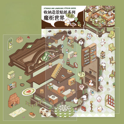 Creative Design Landscaping Sticker for Student Cute Cartoon Magic 3D Stack Scene Scrapbook Sticker Sweet Student Supplies