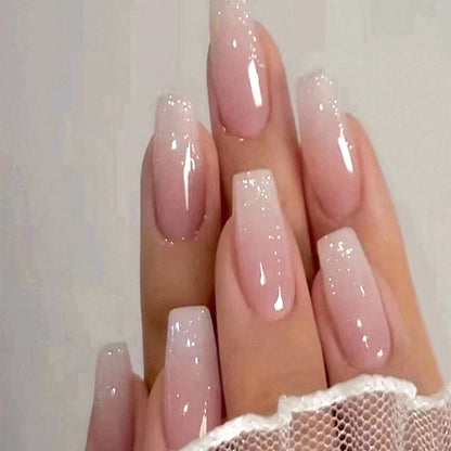 24PCS Long Coffin Pink Press On Nails Fake Press On Nails Gradation Press On Nails Summer Nails