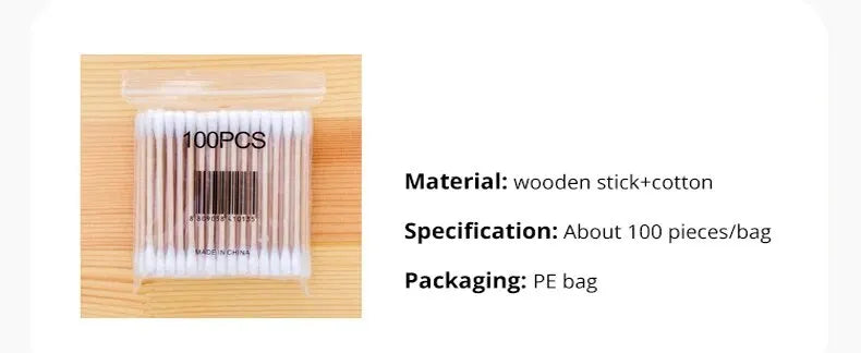 1set Transparent Acrylic Wood Cover Cotton Swab Box With 500 Cotton Swabs Cosmetic Cotton Storage Box