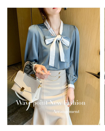 Elegant Office Blouses Women Chiffon Autumn Winter Korean Fashion Casual Streetwear Blusas Mujer Puff Sleeve Ladies Tops Shirts