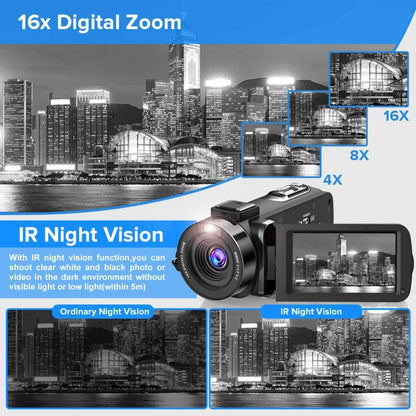 2.7K Camcorder Video Camera 36MP with LED Fill Light,16X Digital Zoom Camera Recorder 3.0" IPS Touch Screen Vlogging Camera Kit