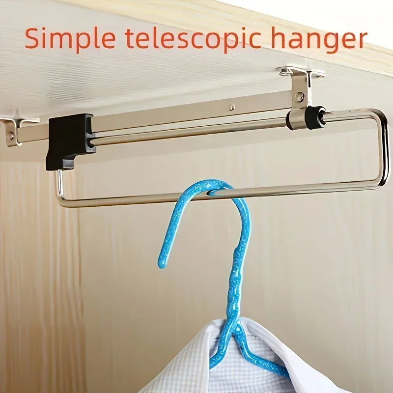Pull-Out Clothes Storage Rod Adjustable Foldable Metal Hanging Rail for Wardrobes Space-Saving Organizer Drying Racks