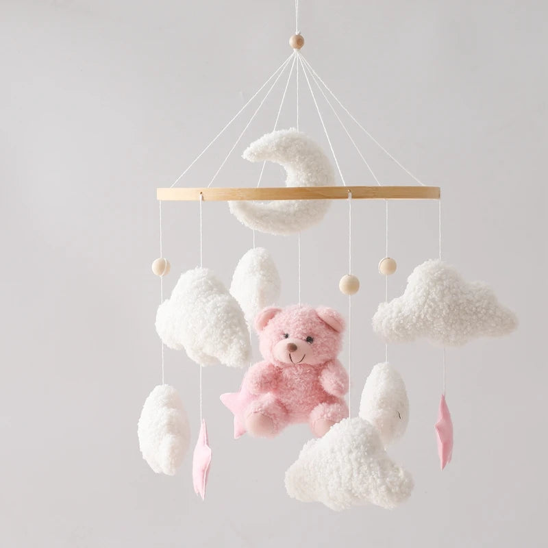 Baby Crib Mobile Rattle Toy 0-12Months Infant Soft Felt Teddy Velvet Pink Bear Bed Bell Hanging Toy Holder Bracket Crib Girl Toy
