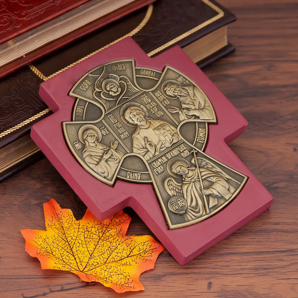 Orthodox Church Icon Metal Jesus Statue Religion Character Image Church Home Wall Hanging Wood Frame Icon