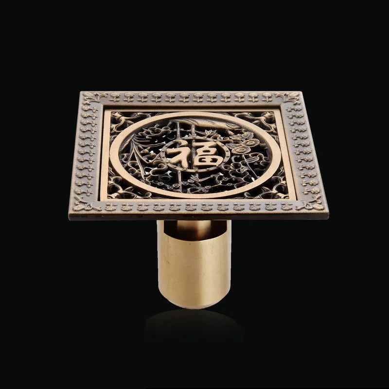 Antique Euro Square Floor Drains Deodorant Floor Drain Strainer Cover Brass Shower Hardware Bathroom Accessories Floor Drain