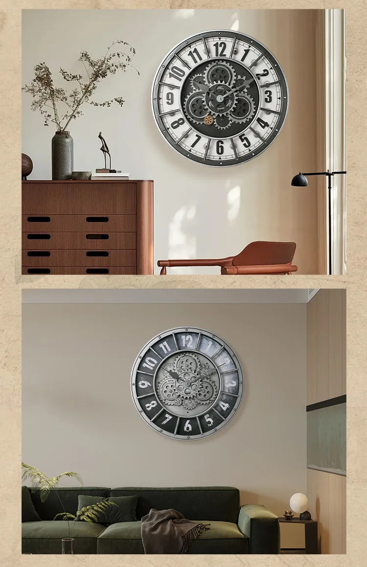 Fashions Gears Wall Clock Industrial Retro Wall Clock Living Room Decorative Wall Clock Stylish Silent Wall Clock Quartz Clock