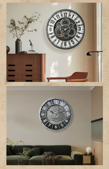 Fashions Gears Wall Clock Industrial Retro Wall Clock Living Room Decorative Wall Clock Stylish Silent Wall Clock Quartz Clock
