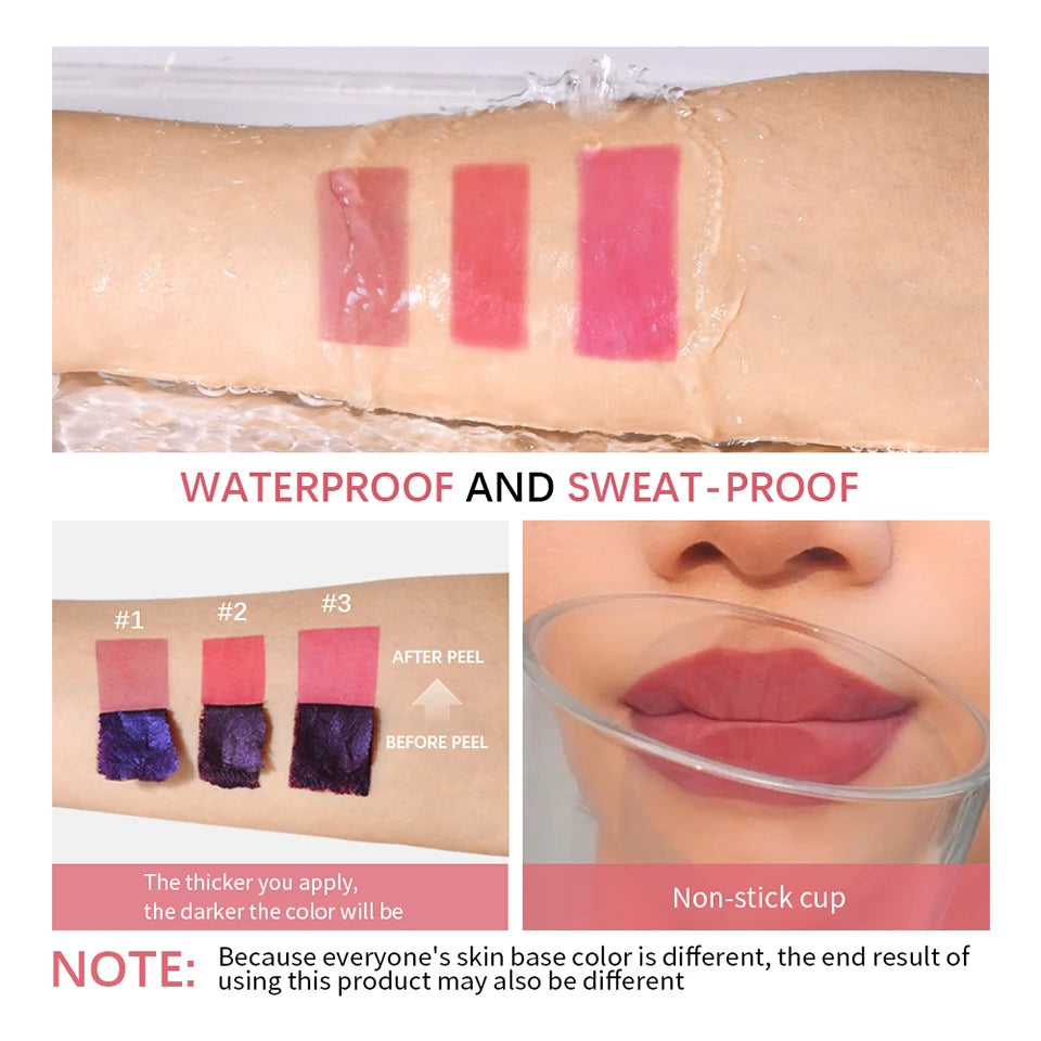 Soft Matte Peel Off Lip Stain Reveal Long Lasting Waterproof Cool Rose High Color Transfer Proof Non-stick Cup Natural Lip Stain