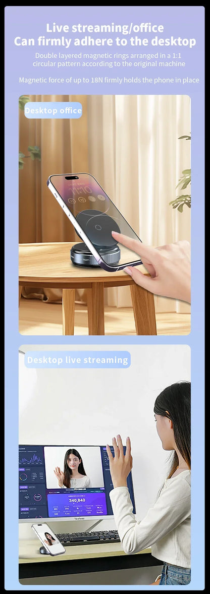 Magnetic Car Mount Mobile Phone Holder Vacuum Adsorption 360° Rotation Super Strong Suction Bracket for Iphone12-16 Smartphone