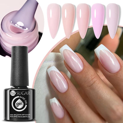UR SUGAR 7ml Pale Pink Rubber Base Gel Nude Color Semi Permant Soak Off UV LED Self-leveling Gel Varnishes Great Coverage