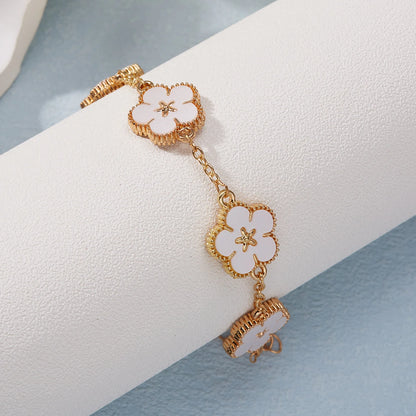 Light Luxury Double-sided Plum Blossoms Bracelets for Women Lucky Five Leaf Flower Adjustable Bracelets Aesthetic Party Jewelry