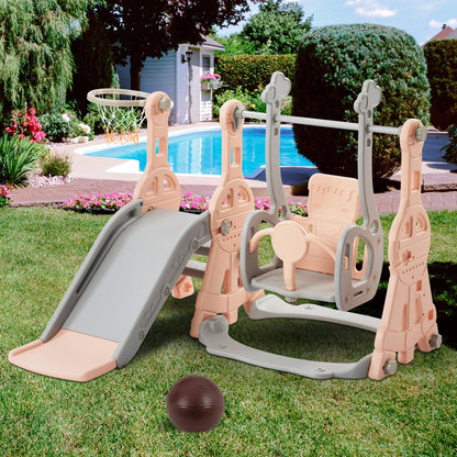 Comanlai Slide for children,4 in 1 children's slide swing with basketball stand,climbing ladder,swing slide garden