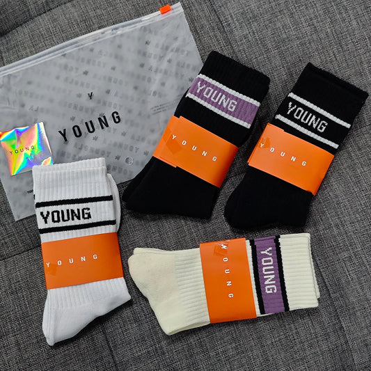 Young Sports Socks Gym Hombre Long Socks 4-Pairs High Top Socks Unisex Fitness Workout Sock Soft Comfort Breathable Street Style