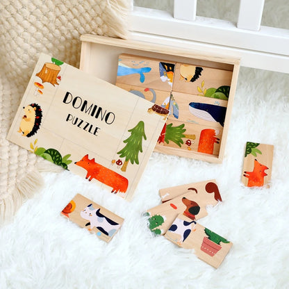 The Baby Montessori Domino Puzzle Toy Features Cartoon Patterned Dominoes With Smooth Edges That Are Super Fun For Babies