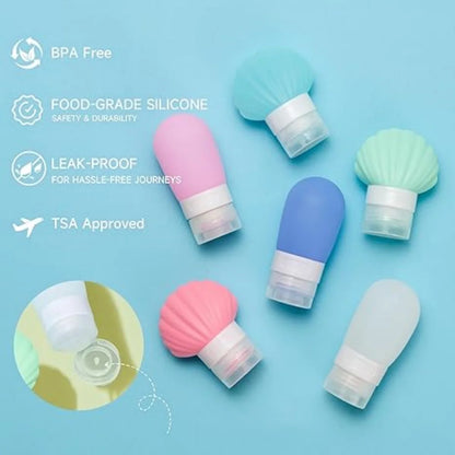 Leak Proof Squeezable Silicone Travel Bottles, Reusable, Refillable Bottles, Shell Shape