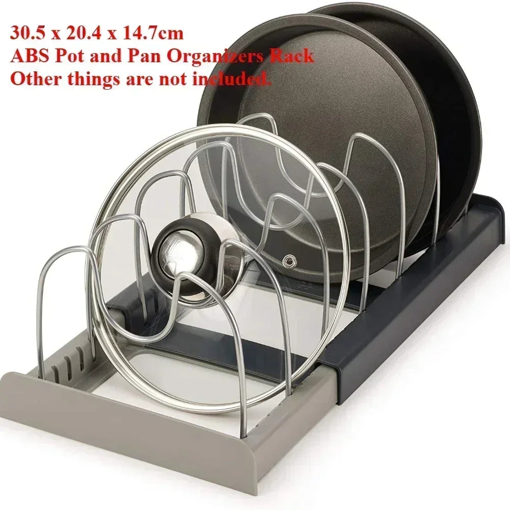 Expandable Pot and Pan Organizers Rack Holder Kitchen Cabinet Pantry Bakeware Organizer Rack with 6 Adjustable Compartments