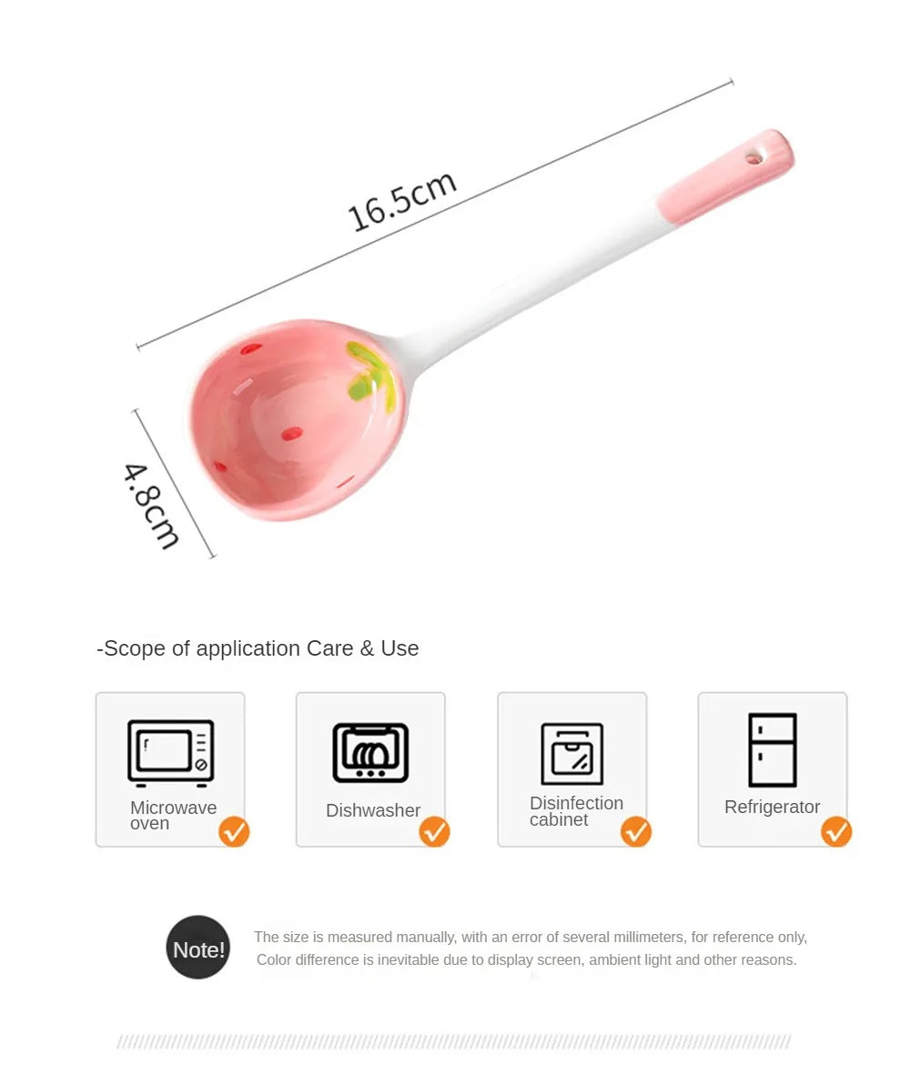 Strawberry Long Handled Ceramic Spoon Cute Household Stirring Spoon High Appearance Spoon Children's Soup Spoon