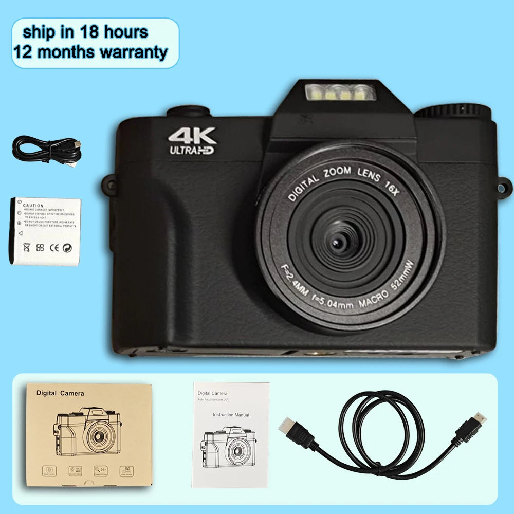 Digital Camera 48MP 4K Camera Vlogging Camera for YouTube 60FPS Auto Focus 16X Zoom Video Camera Camcorder New Recording Camera
