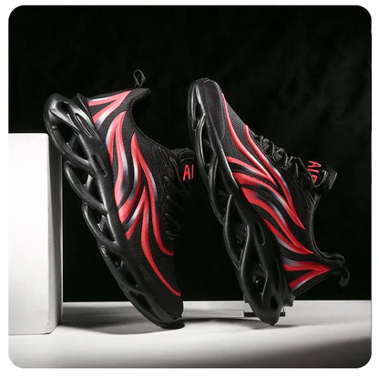 Stylish Running Shoes Men's Flame Printed Sneakers Knitted Sneakers Blade Cushioned Jogging Sneakers Lightweight Tenis Masculino