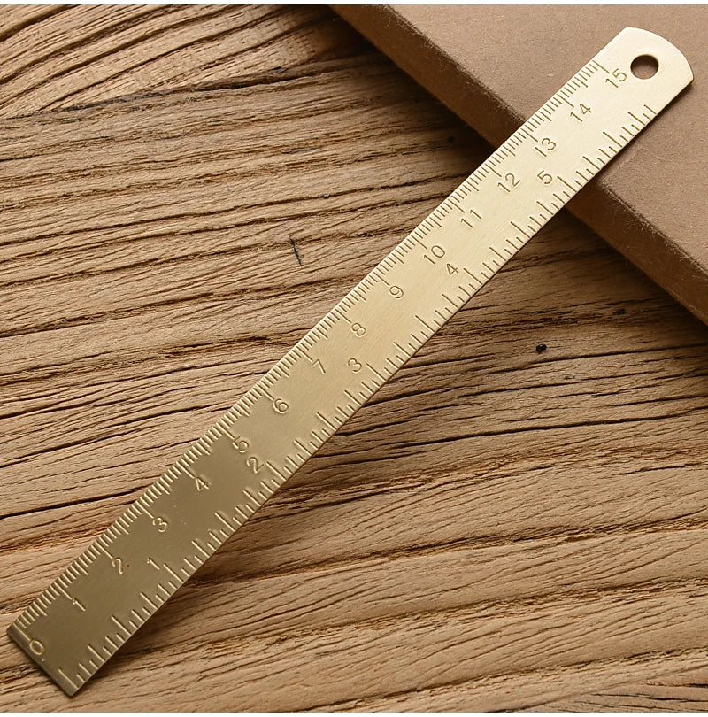 Retro Brass Straight Rulers Centimeter Inches Metal Triangle Ruler Protractor Stationery Measuring Tool School Office Supplies
