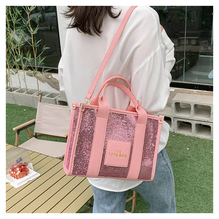 Women's Tote Bag Sequin Shoulder Bag PU Leather Large Capacity Luxury Designer The Tote Bag For Women Crossbody Bags 2024 New