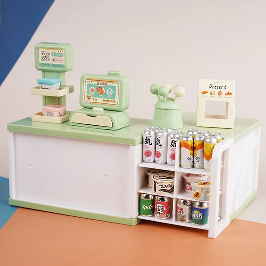 Children Play Home Toys Mini Supermarket Cash Register Simulation Counter Cash Register Doll House Accessories Toys