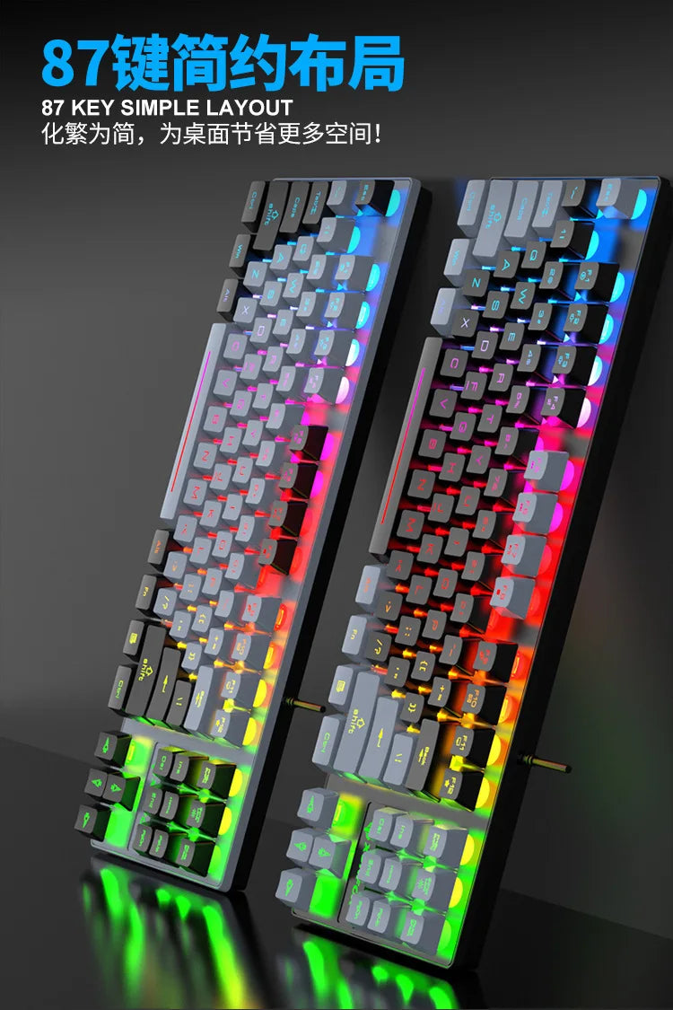 Keyboard 87 Keys 80% Layout Spanish Russian Korean Arabic Gaming Keyboard USB Wired RGB Light Float Keycap Ergonomics Design K10