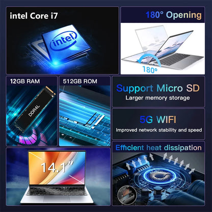Intel Core i7-7500U 14.1 inch Laptop Computer Portable Windows 11 Notebook 12GB RAM 1TB 2TB SSD Office Study Laptops