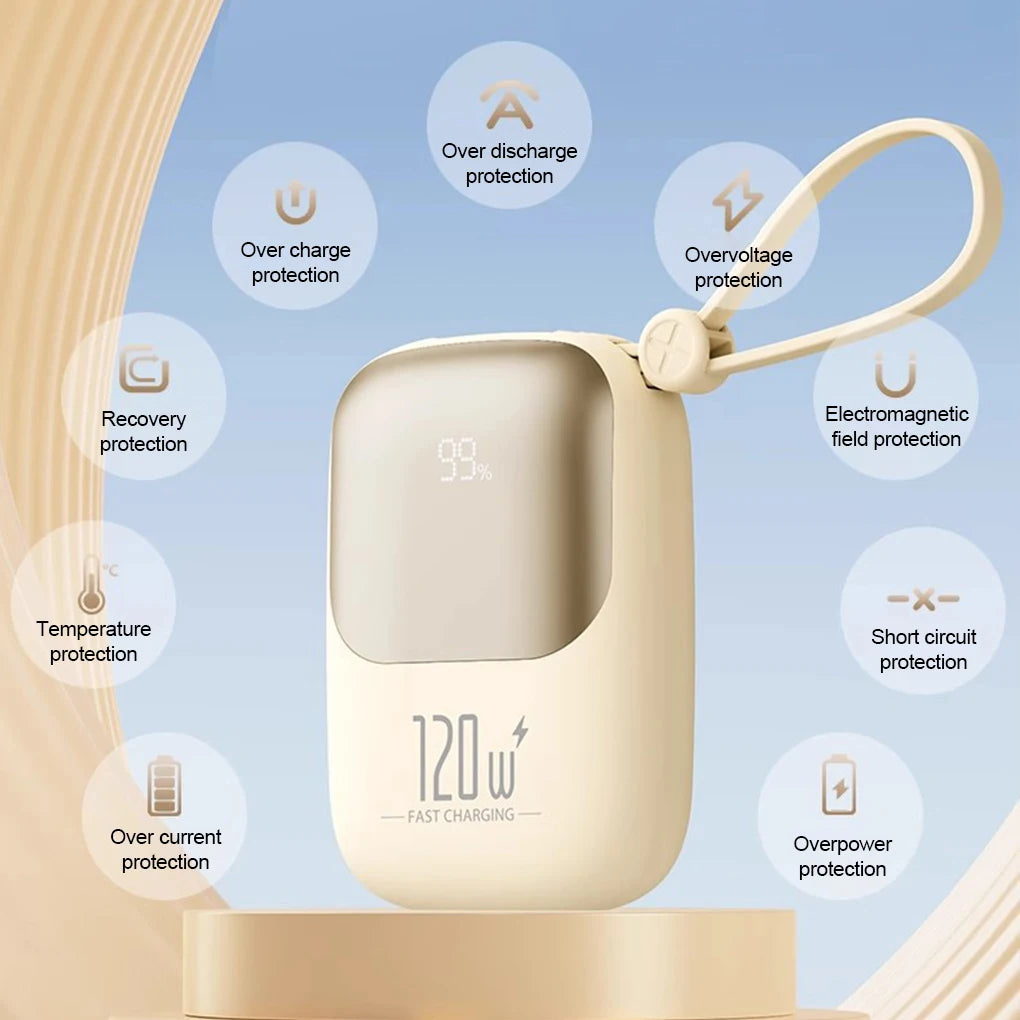 120W super fast charging power bank with cable 10000mAh large capacity portable mobile power Mini supply gift