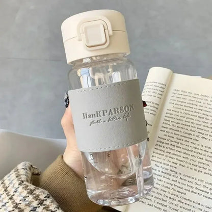 500Ml Portable Plastic Water Bottles with Straw Anti-scalding Leather Case Non-leaking Cute Bottle Outdoor Drinkware