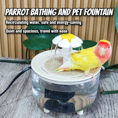 Auto Circulating 2-in-1 Parrot Bath & Pet Water Fountain, Drip-Free Design for Small Pets, USB Powered