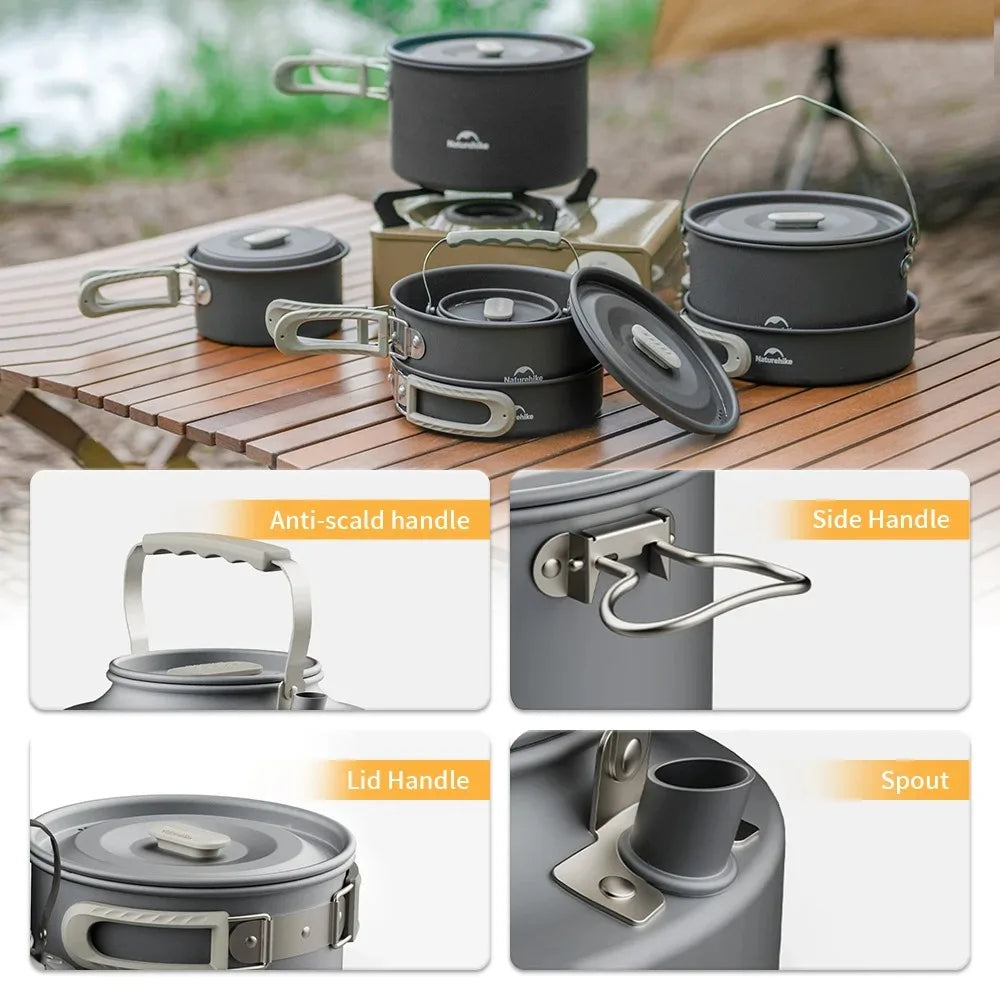 Naturehike Camping Pot Set Aluminum Alloy Cookware Pot Set Portable Outdoor Picnic Tableware Camping Cookware Kit CNK2450CF010