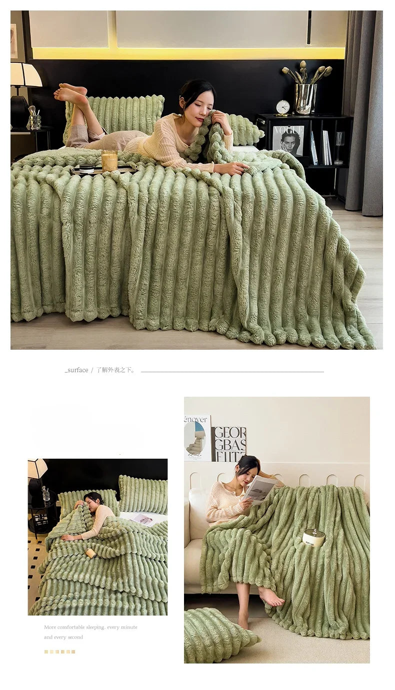 Solid Color Thickened Wide Striped Multifunctional Blanket Can Be Used As Bed Sheet Cover Blanket， Nap Blanket， Pet Blanket