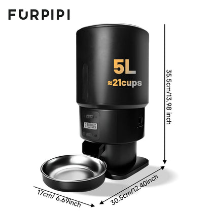 FURPIPI Automatic Pet Feeder 5L Smart Cat Food Kibble Dispenser Wi-Fi App Remote Control Auto Dog Feeder For Cat Pet Accessories