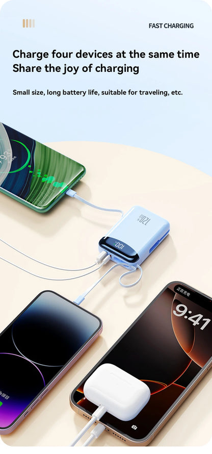 120W Power Bank With Charging Cables 100000mah Large Capacity Portable External Battery For Multi Phones Emergency Supply