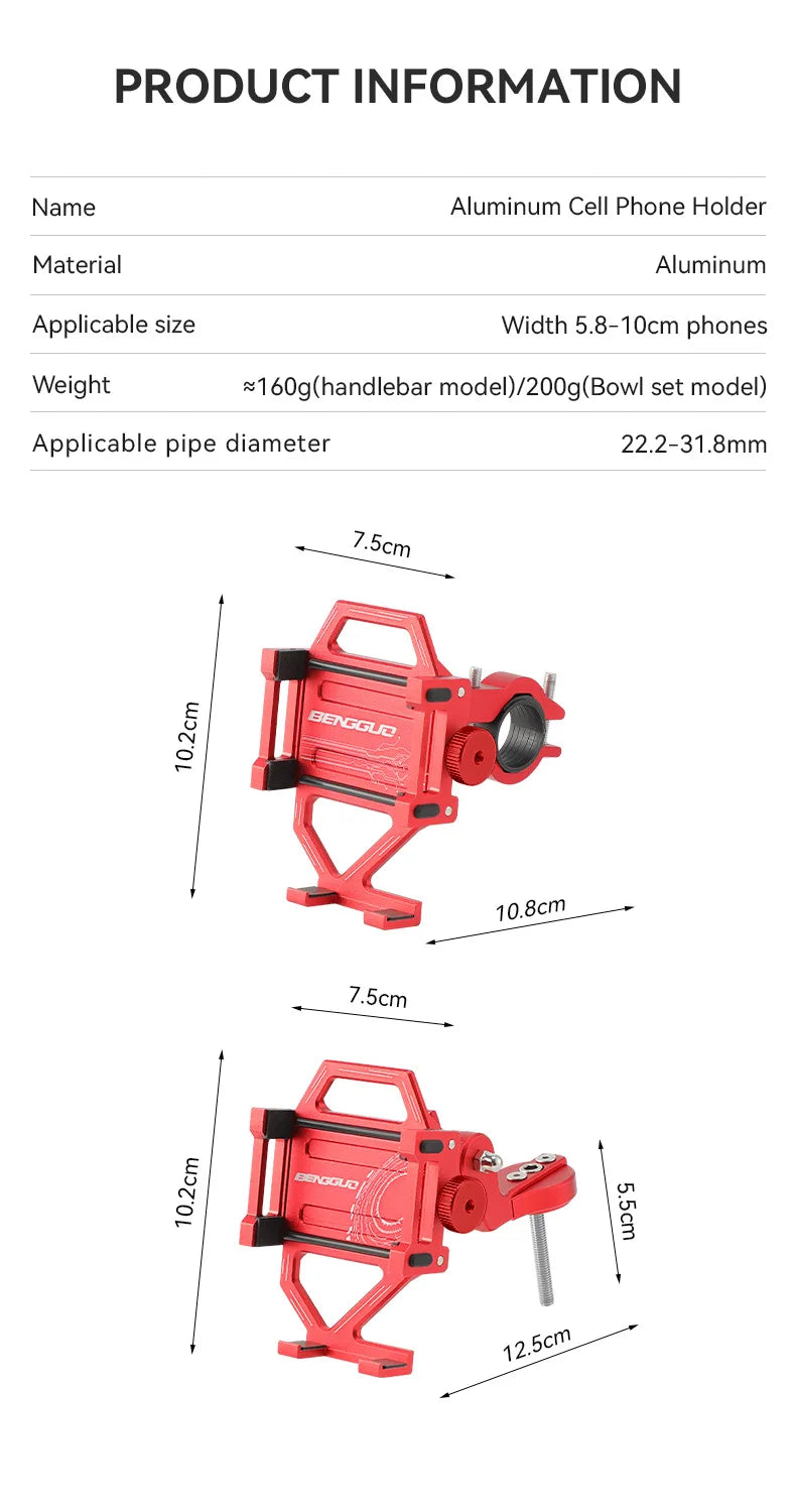 Bicycle Phone Holder Upright Aluminum Alloy Phone Holder Mountain Bike Phone Navigation Holder Phone Holder