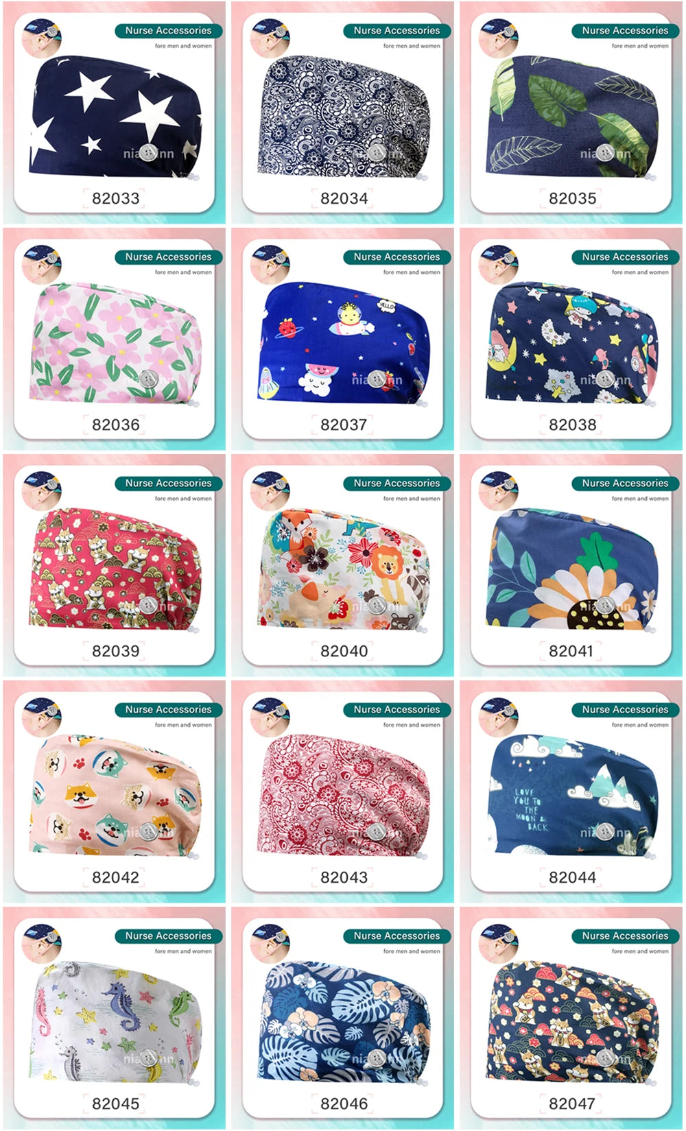 Cartoon Printed Operating Room Doctor Work Scrub Hat Pharmacy Dentistry Clinic Surgical Cap Adjustable Medical Nurse Accessories