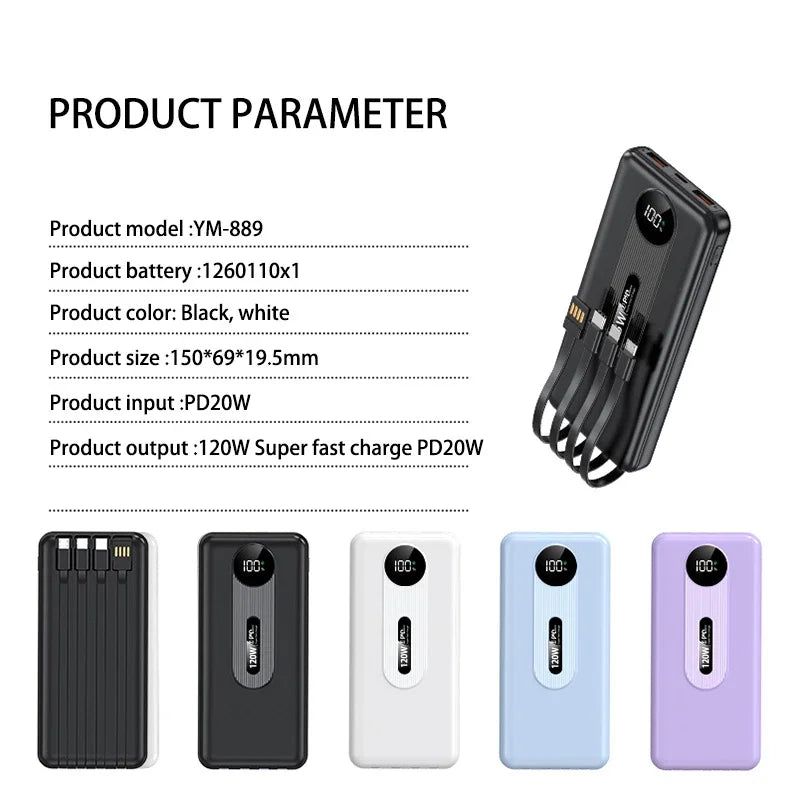 200000mAh 120W Mobile Power Bank Ultra Fast Charging Digital Display Battery Large Capacity Suitable For iPhone Huawei Xiaomi