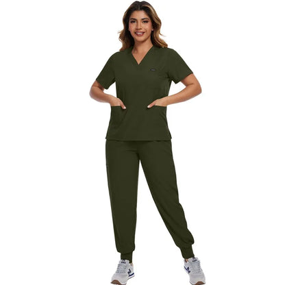 Surgical Scrubs Unisex - Quick-Dry Dental Clinic & ER Workwear Split Set W/Short Sleeve & Anti-Microbial 6 Pockets