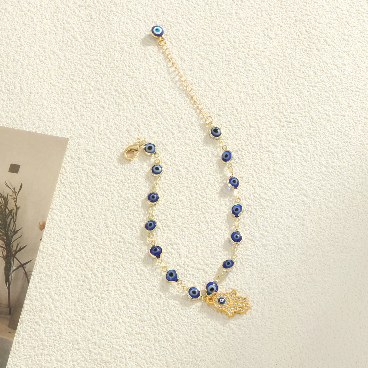 Devil's Eye Fatima's Hand Set Zircon Pendant Women's Tropical Beach Wind Copper Plated Golden Jewelry Gift Banquet Feet Chain