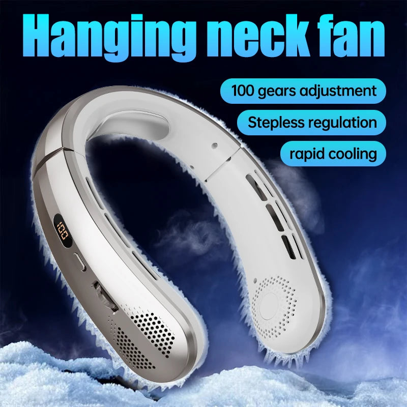 2025 Mini Neck Fan Hanging Neck Fan Portable Leaveless Air Conditioner Digital Display Air Conditioner Charging Neck Fan