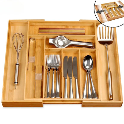 Bamboo Expandable Drawer Kitchen Organizer for Spoons Forks Knives cutleries Utensils Holder Adjustable Cutlery Tray Divider