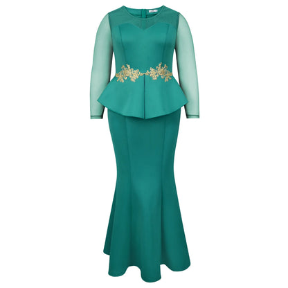 Maxi Dresses To Wear To A Wedding Green Applique Mermaid