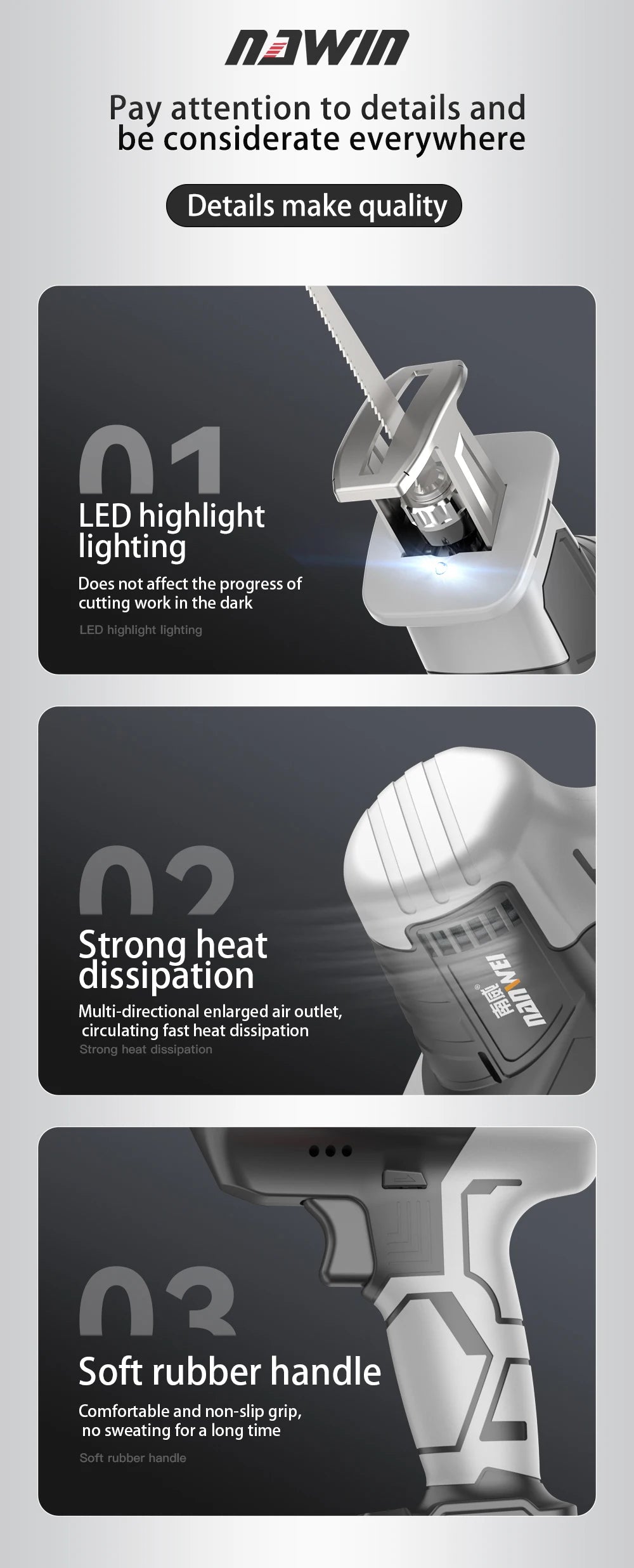 NANWEI Cordless Reciprocating Saw Adjustable Speed Electric Saw Saber Saw Portable for Wood Metal Cutting Saw