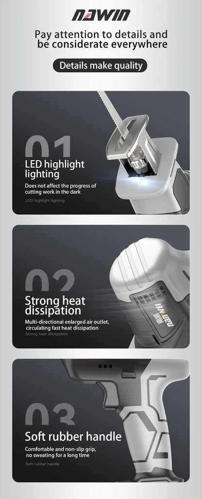 NANWEI Cordless Reciprocating Saw Adjustable Speed Electric Saw Saber Saw Portable for Wood Metal Cutting Saw