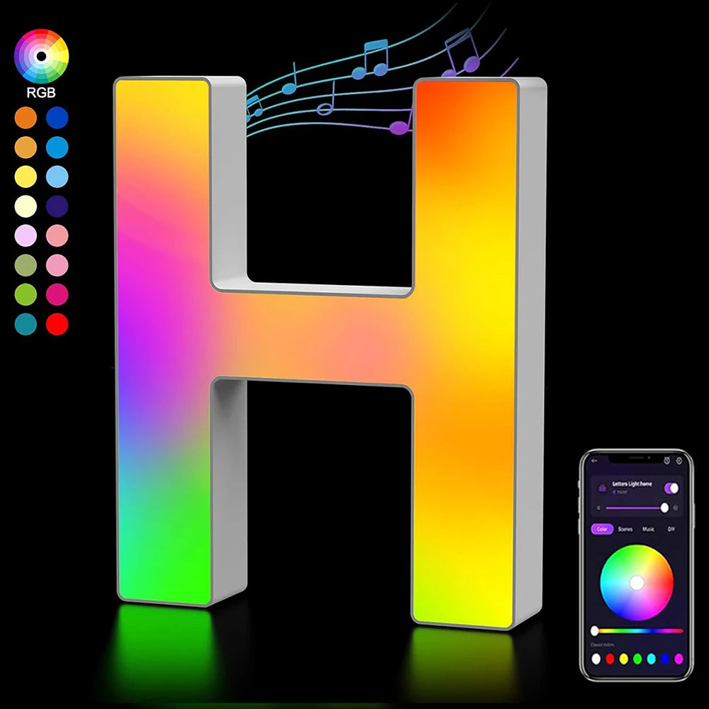 Smart LED Letters Lights Alphabet Light Decorative Name Letter Number Lamp Night Light USB MeRGBW App Music Sync Logo Game Home